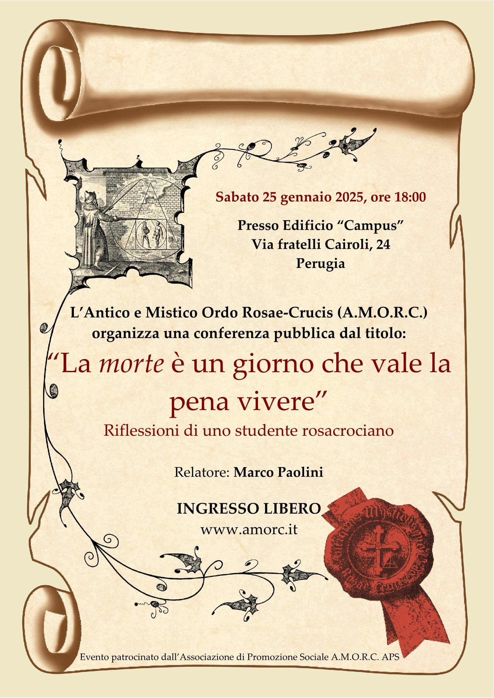 2025 01 25 Perugia Conferenza AMORC La Morte è un giorno che vale la pena vivere